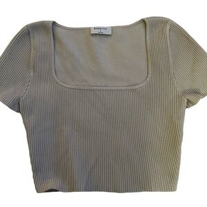 Aritzia Babaton Cream Ribbed Crop Top Short Sleeve